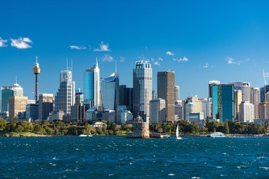 sydney cityscape of sydney cbd with ferries and yachts over sydney harbour