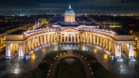 kazan cathedral in saint petersburg aerial view