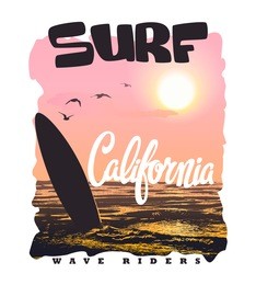 california surf typography, t-shirt graphics vectors.
