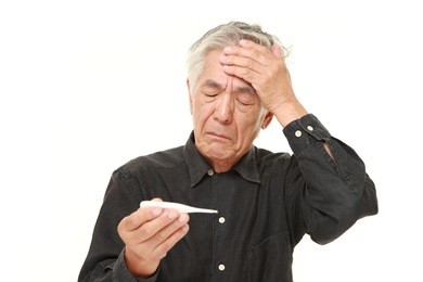 senior japanese man with fever