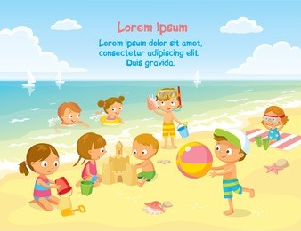 kids at the children's camp with summer landscape