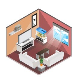 vector isometric  low poly 3d   room includes furniture  vector isometric living room icon