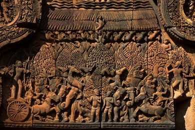 carving details at banteay srei angkor temple, near siem reap, cambodia