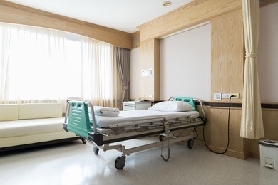 interior of an empty hospital room.