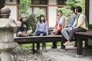 group of japanese friends visiting kyoto