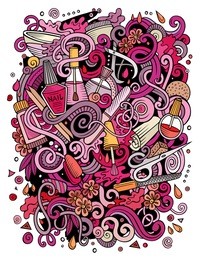 cartoon cute doodles hand drawn nail salon illustration. colorful detailed, with lots of objects background. funny vector artwork. bright colors picture with manicure theme items