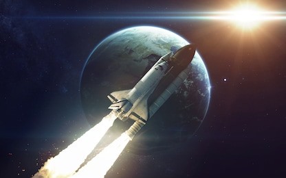 space shuttle orbiting earth planet. elements of this image furnished by nasa