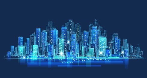 night city background. hand drawn vector