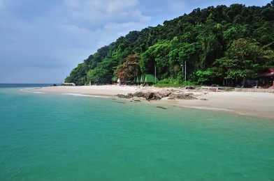 beautiful scenery tropical sea view at kapas island, malaysia with white sandy beach, blue sky  and clear water
