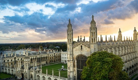 panorama of cambridge with beautiful sunset sky, uk