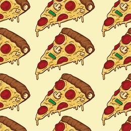colorful pizza slices seamless pattern. traditional italian food. background wallpaper