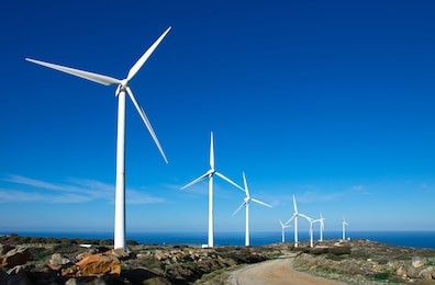 wind turbines at a wind farm, crete, greece