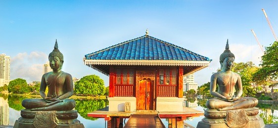 seema malaka temple on beira lake. colombo, sri lanka. panorama