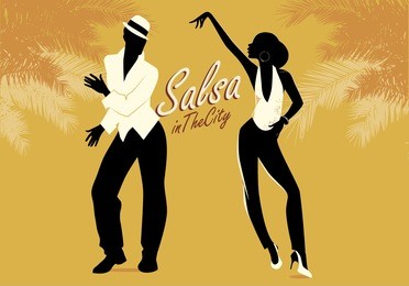 young couple silhouettes dancing salsa or latin music. vector illustration.