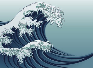 an oriental japanese style great wave in a vintage style