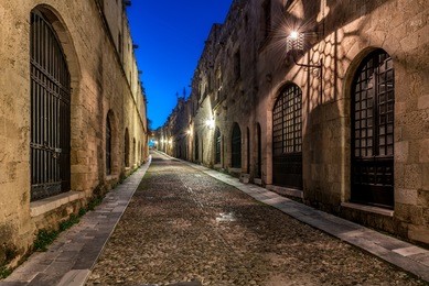 the avenue of the knights in medieval city of rhodes, greece