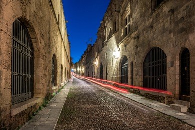 the avenue of the knights in medieval city of rhodes, greece