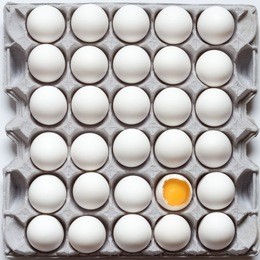 carton of thirty eggs - top view
