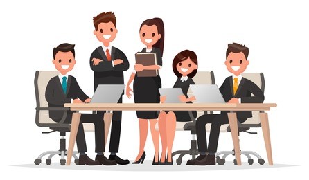 meeting business people. teamwork. discussion of the company's business strategy. vector illustration in a flat style