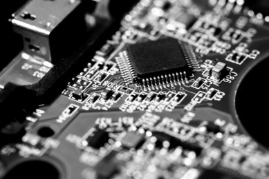 microcircuits of the computer chip close up