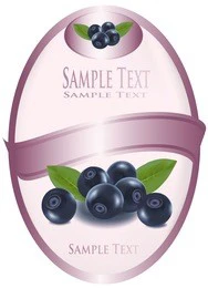 pink label with blueberries with leaves. photo-realistic vector illustration. pink label with blueberries and raspberries with leaves