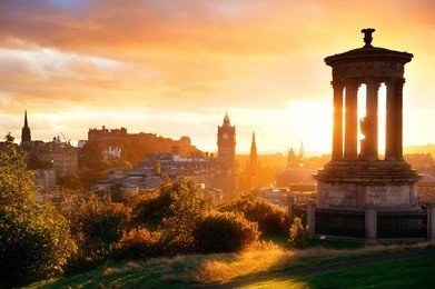 edinburgh city skyline viewed from calton hill. united kingdom.