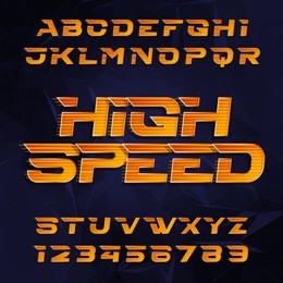 futuristic alphabet vector font. high speed effect type letters and numbers on a dark polygonal background. vector typeface for your design.