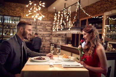couple in love celebrate valentine's day with romantic dinner  