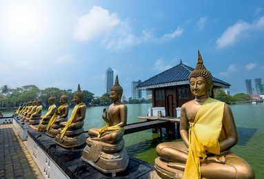 buddha statues in seema malaka temple in colombo, sri lanka