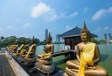 buddha statues in seema malaka temple in colombo, sri lanka