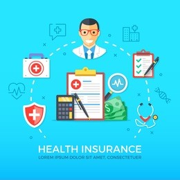 health insurance. healthcare, medicine. flat design graphic elements, line icons set. premium quality. modern concept for web banners, websites, infographics, printed materials. vector illustration
