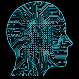artificial intelligence. the image of human head outlines, inside of which there is an abstract circuit board.
