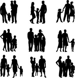 silhouette of parents and children