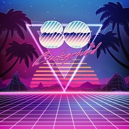 80s retro sci-fi background with summer landscape. vector futuristic synth retro wave illustration in 1980s posters style. suitable for any print design in 80s style.