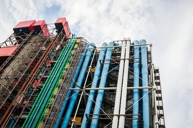external installations, structure and colored pipelines making the facade of a building