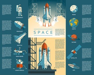 large collection icons of space