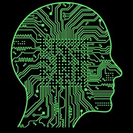 artificial intelligence. the image of human head outlines, inside of which there is an abstract circuit board.