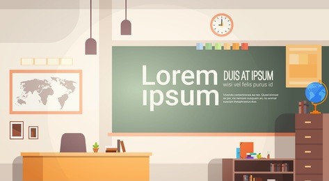 school classroom interior board desk banner flat vector illustration