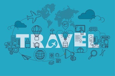 travel web page banner concept with thin line flat design