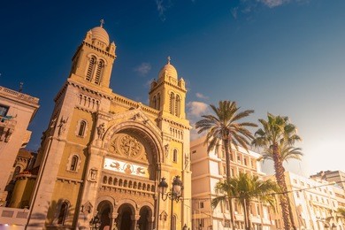 the catholic cathedral of st vincent de paul at the place de l'independence in the ville nouvelle. tunisia, tunis.