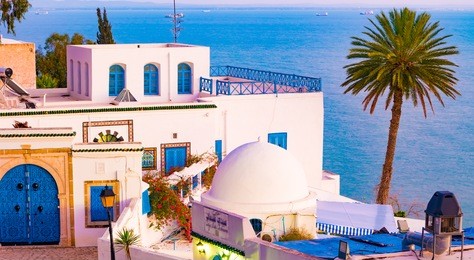 sidi bou said, famouse village with traditional tunisian architecture. shot an sunset.