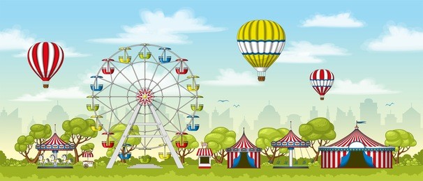 illustration of an amusement park in summer