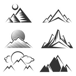 vector mountains silhouettes collection isolated on white background