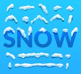 set of isolated snow cap. snowy elements on winter background. vector template in cartoon style for your design.