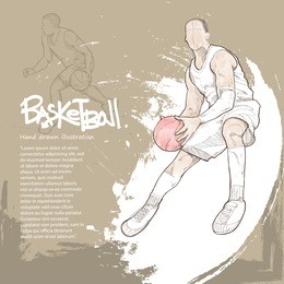hand drawn illustration of basketball player on background design.