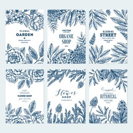 floral card design templates. flower frame collection. vintage sketchy style plants. vector illustration