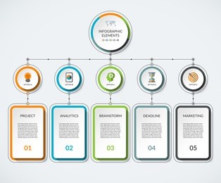 infographic template with 5 option circles and columns. modern minimalistic vector banner what can be used as chart, diagram, graph, table, workflow layout for web, report, business presentation