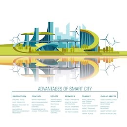 smart city flat. cityscape background with different architecture. city of the future.