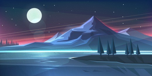 night mountain landscape on lake. vector illustration
