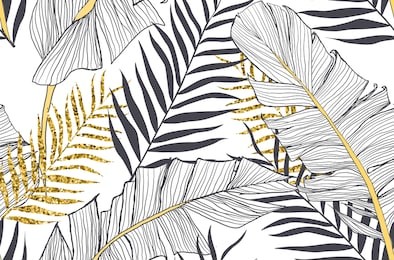 seamless pattern with banana and golden palm leaves in vector